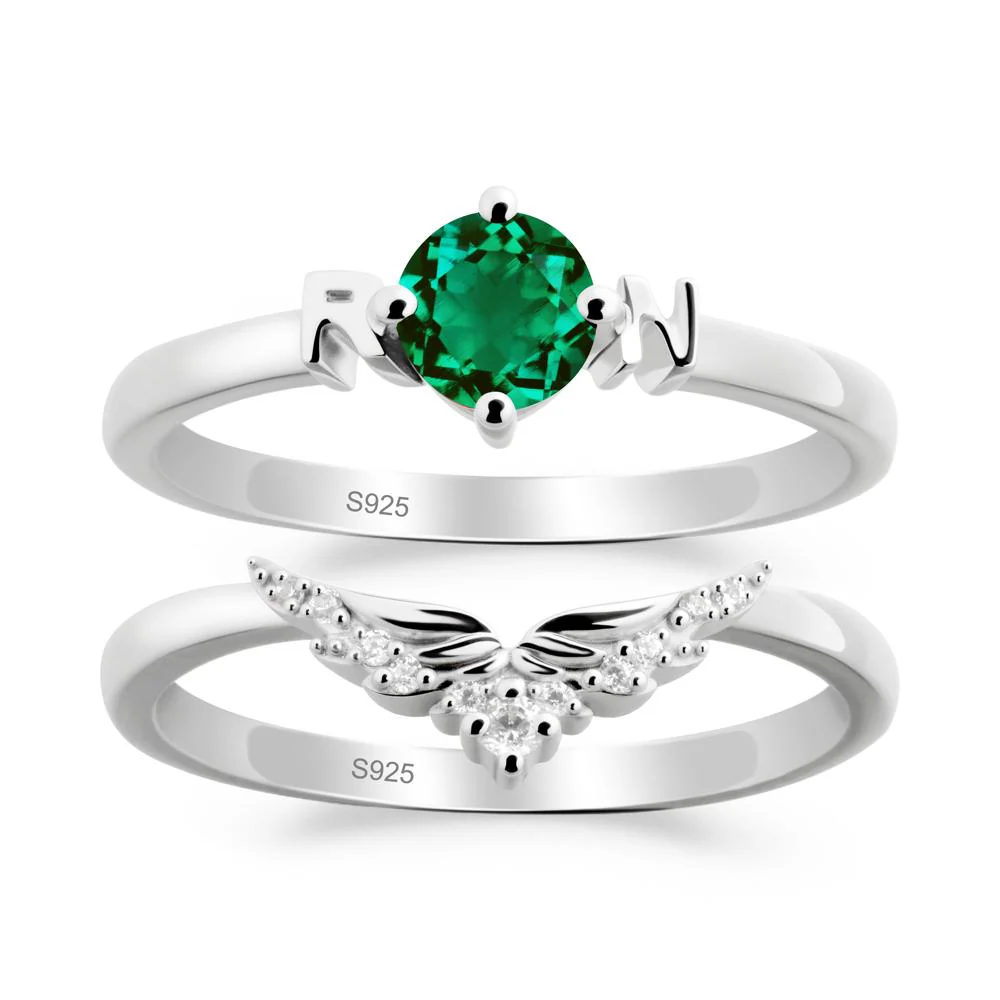 Angel Wings Emerald Wedding Ring Set - Image 8