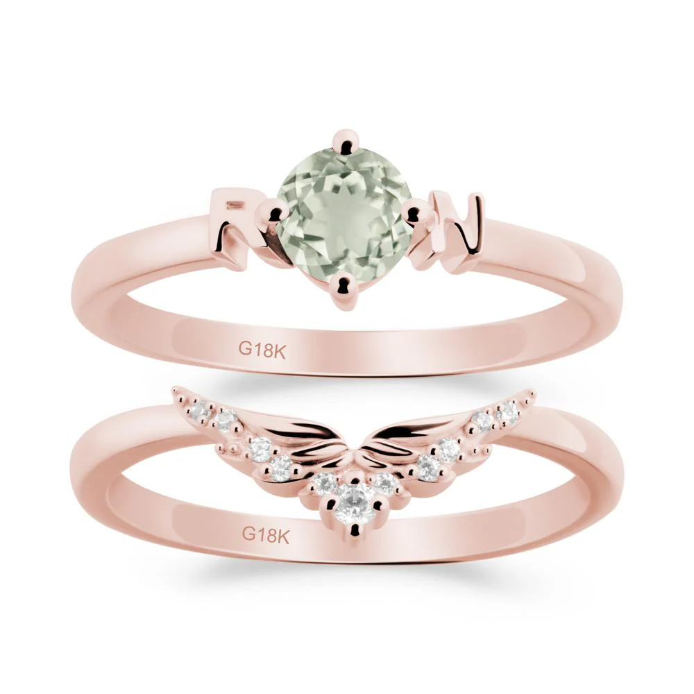 Angel Wings Green Amethyst Wedding Ring Set