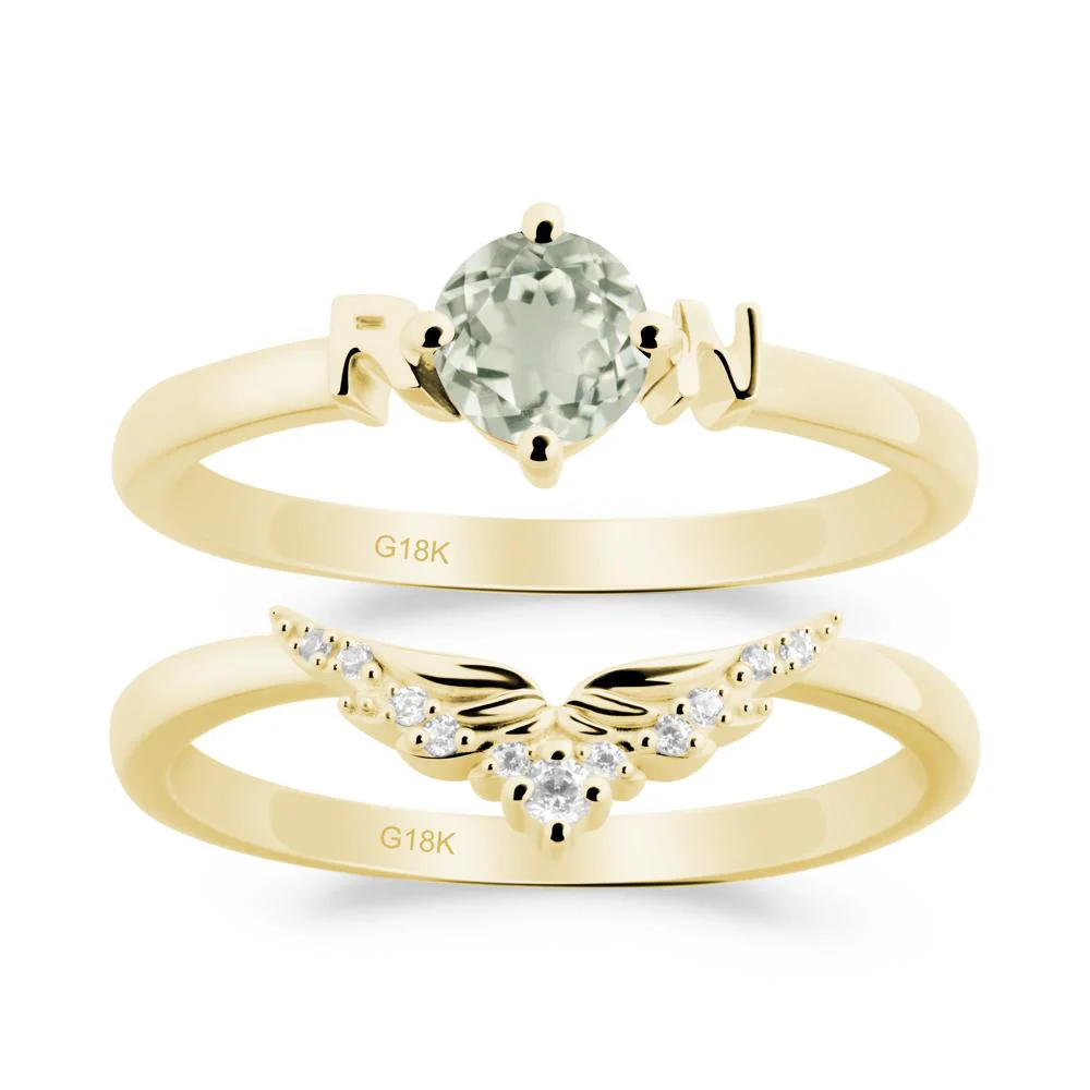 Angel Wings Green Amethyst Wedding Ring Set - Image 2