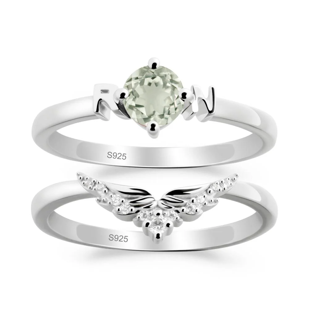 Angel Wings Green Amethyst Wedding Ring Set - Image 3