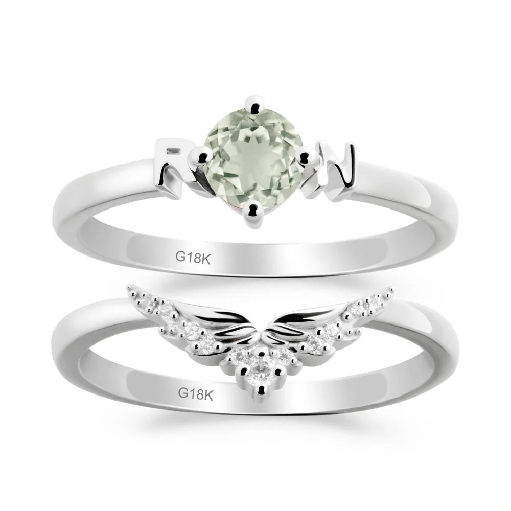 Angel Wings Green Amethyst Wedding Ring Set - Image 4
