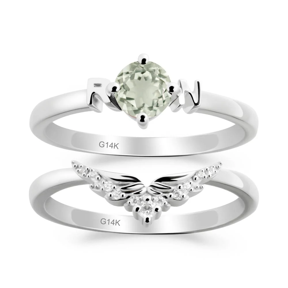 Angel Wings Green Amethyst Wedding Ring Set - Image 5