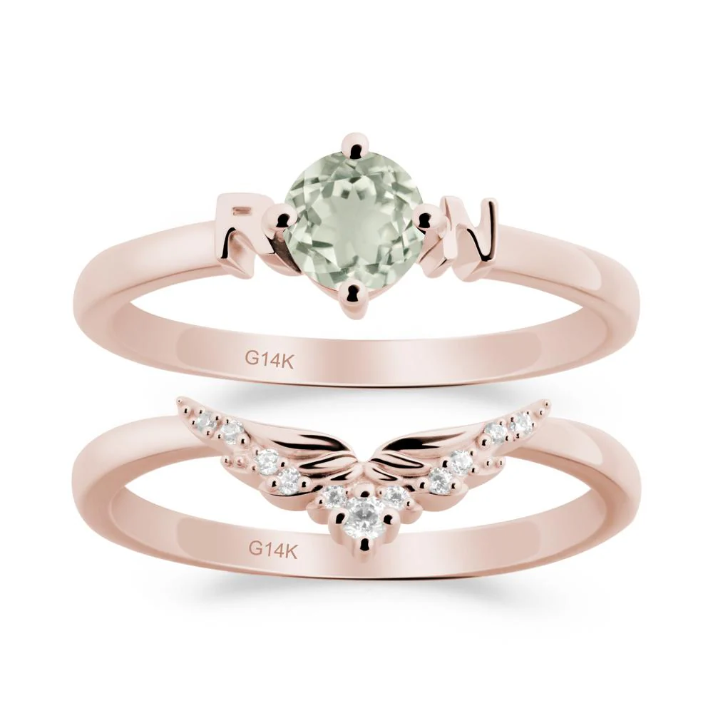 Angel Wings Green Amethyst Wedding Ring Set - Image 6