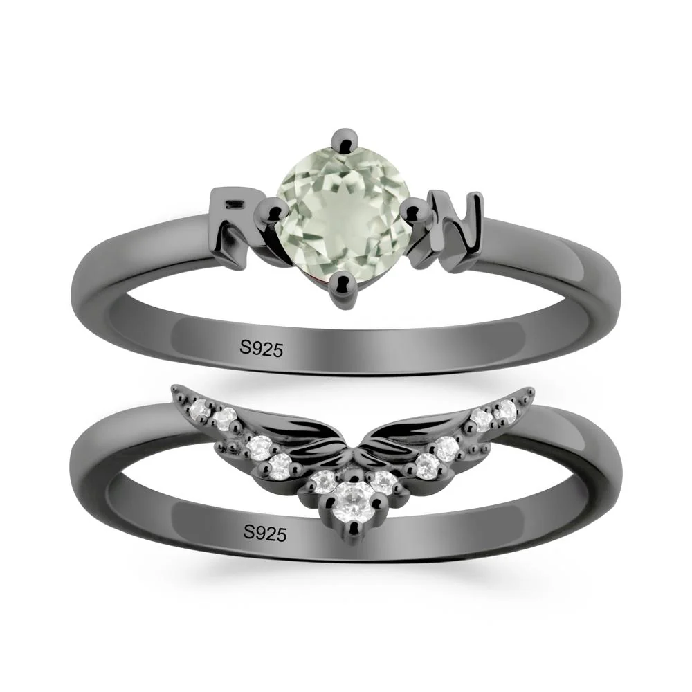 Angel Wings Green Amethyst Wedding Ring Set - Image 7
