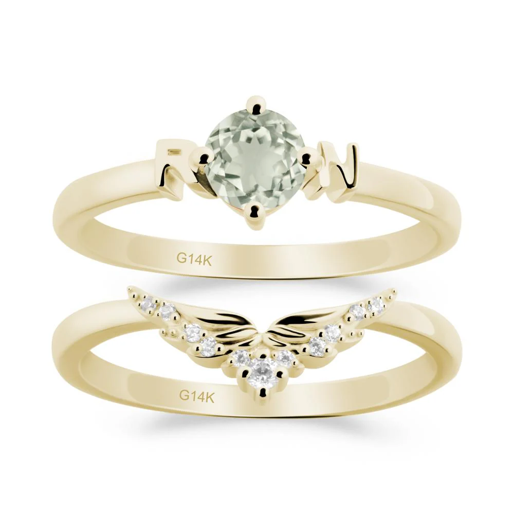 Angel Wings Green Amethyst Wedding Ring Set - Image 8