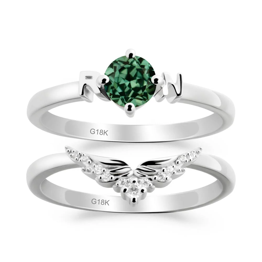 Angel Wings Green Sapphire Wedding Ring Set - Image 6