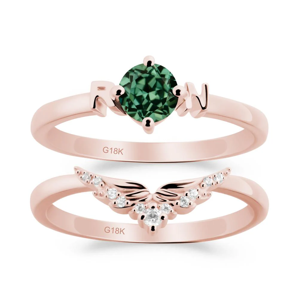 Angel Wings Green Sapphire Wedding Ring Set - Image 7