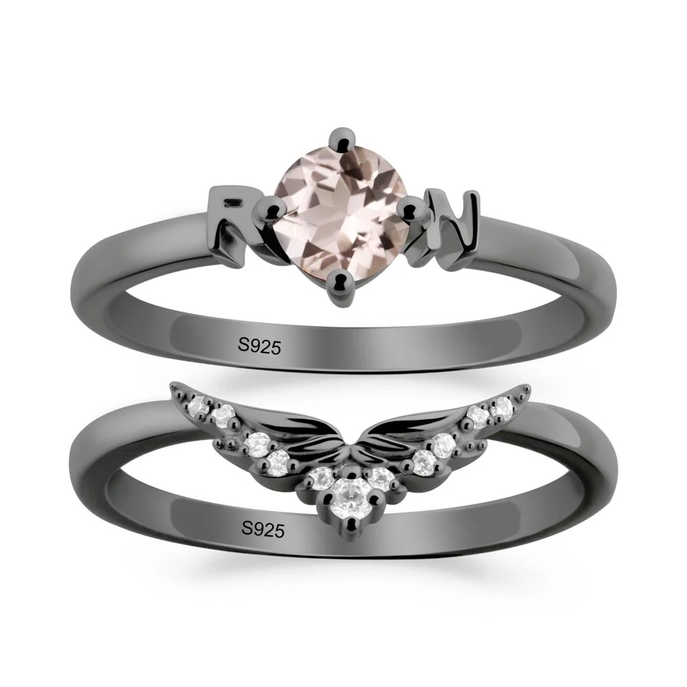 Angel Wings Morganite Wedding Ring Set - Image 2