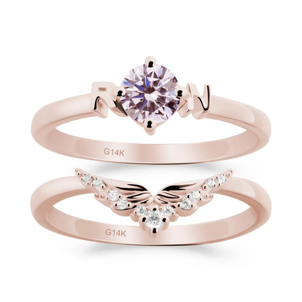 Angel Wings Pink Cubic Zirconia Wedding Ring Set - Image 6
