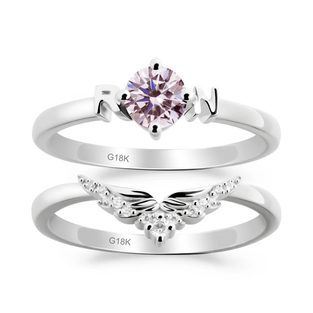 Angel Wings Pink Cubic Zirconia Wedding Ring Set - Image 7