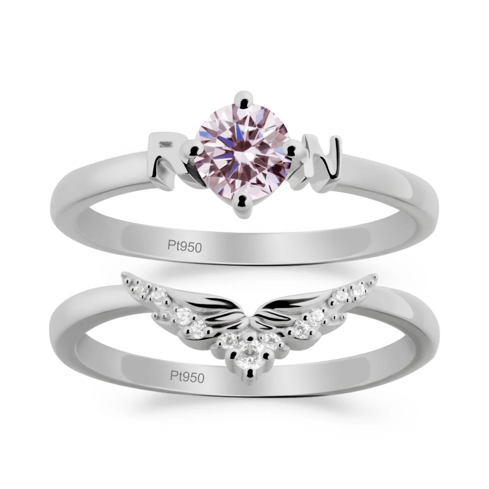 Angel Wings Pink Cubic Zirconia Wedding Ring Set - Image 9