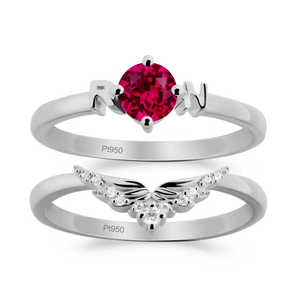 Angel Wings Ruby Wedding Ring Set