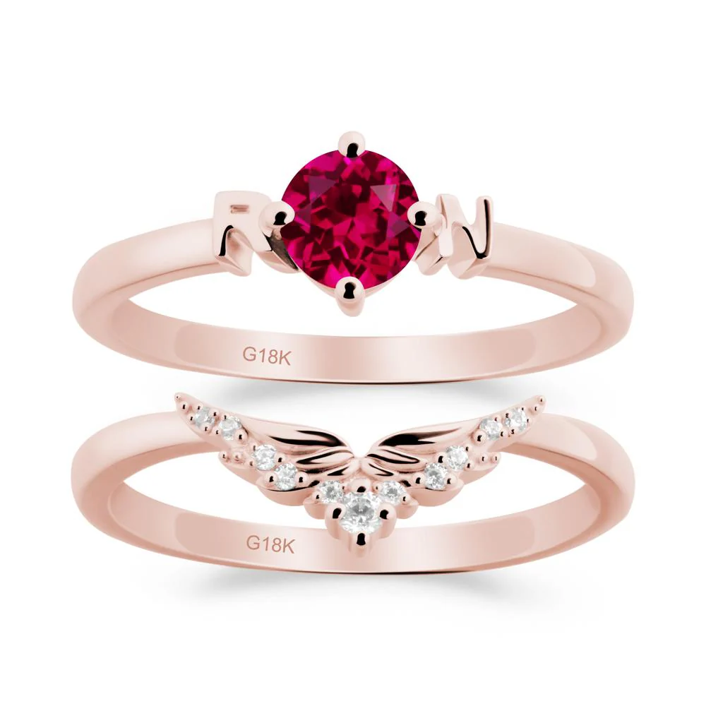 Angel Wings Ruby Wedding Ring Set - Image 6