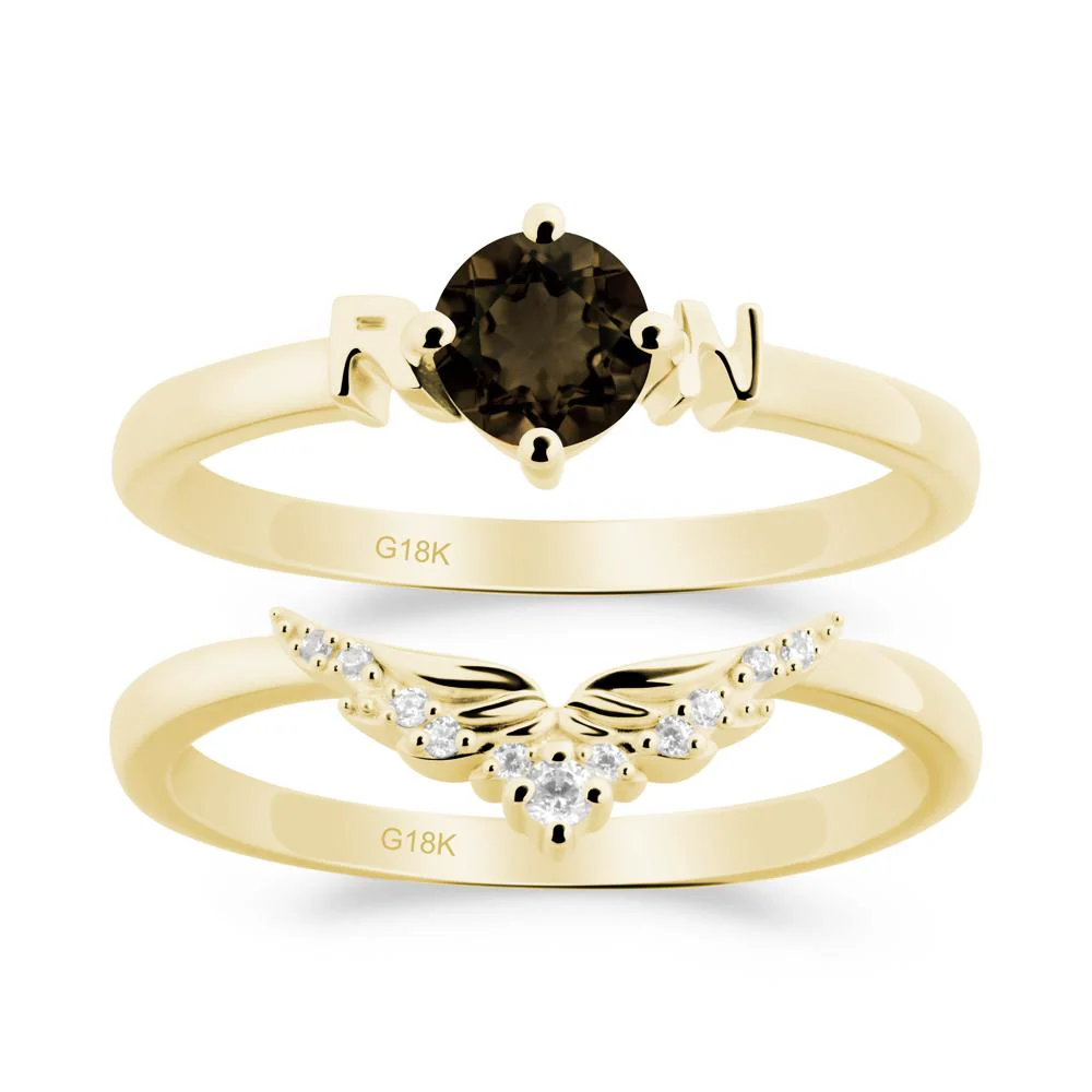 Angel Wings Smoky Quartz Wedding Ring Set - Image 4