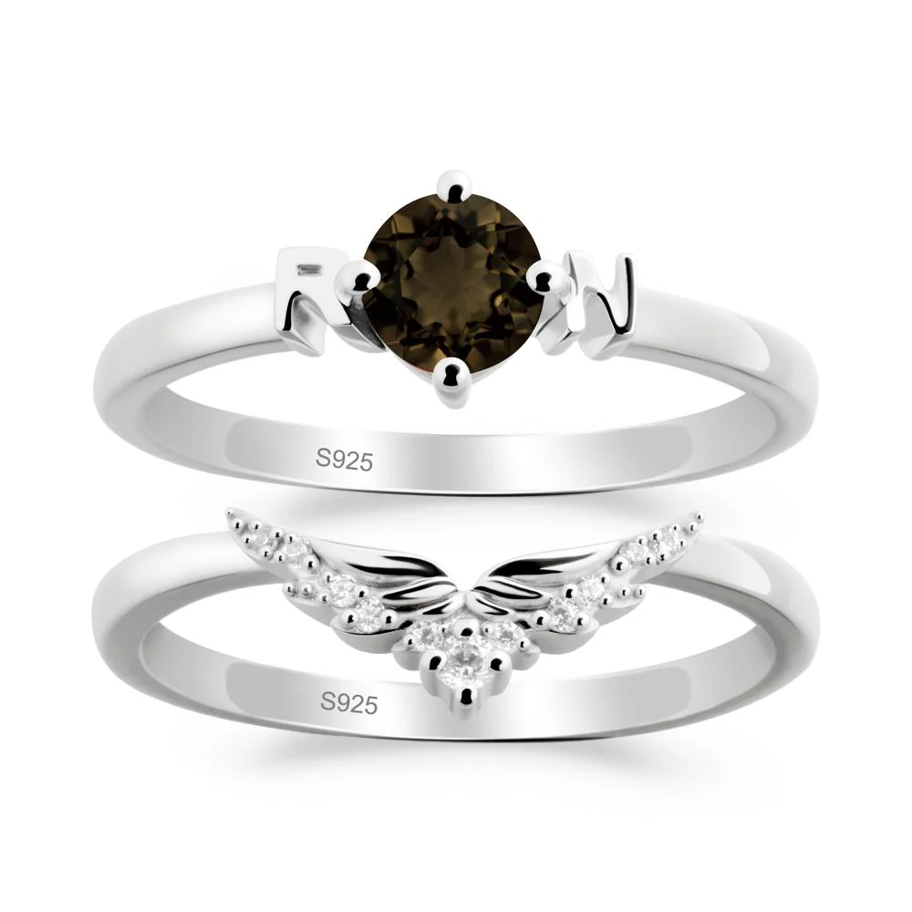 Angel Wings Smoky Quartz Wedding Ring Set - Image 6