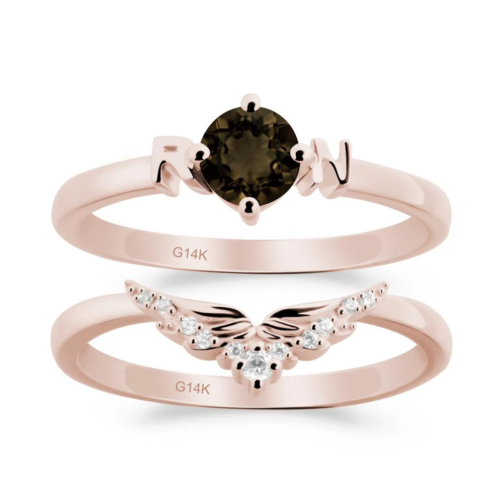 Angel Wings Smoky Quartz Wedding Ring Set - Image 7