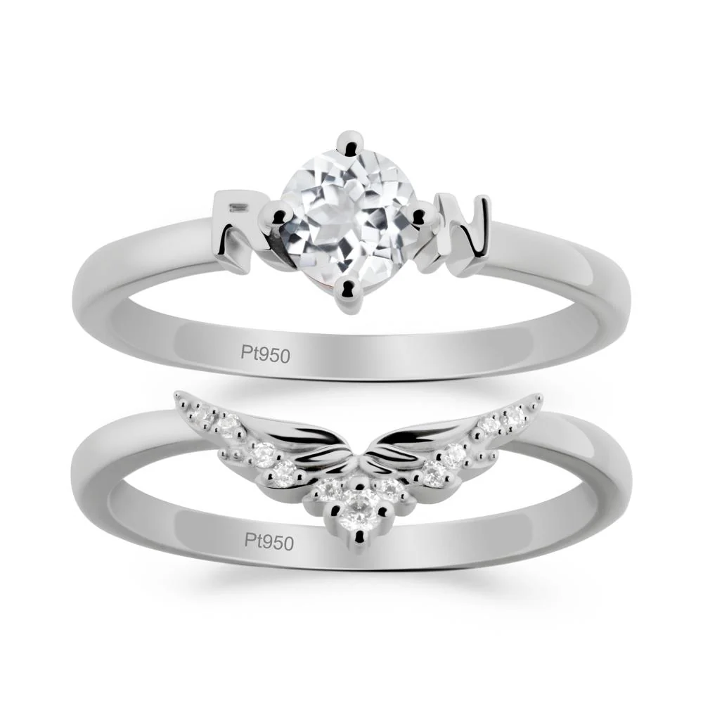 Angel Wings White Topaz Wedding Ring Set - Image 4