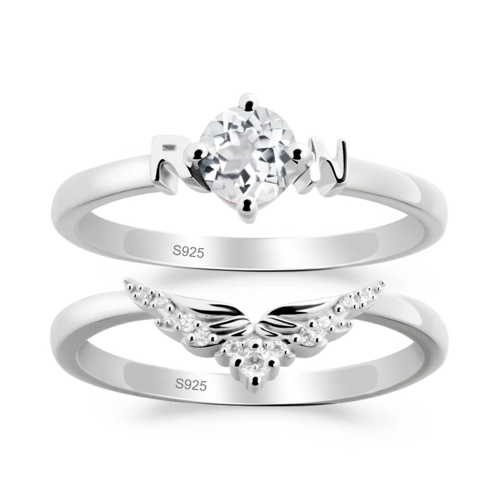 Angel Wings White Topaz Wedding Ring Set - Image 7