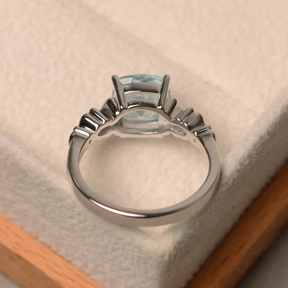 Antique Cushion Cut Aquamarine Solitaire Ring - Image 3