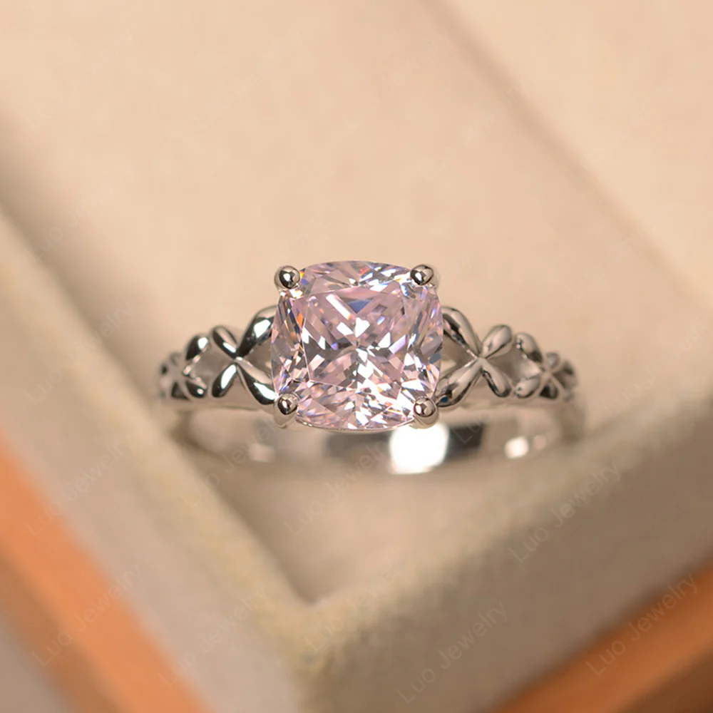 Cushion Cut Pink Cubic Zirconia Butterfly Ring