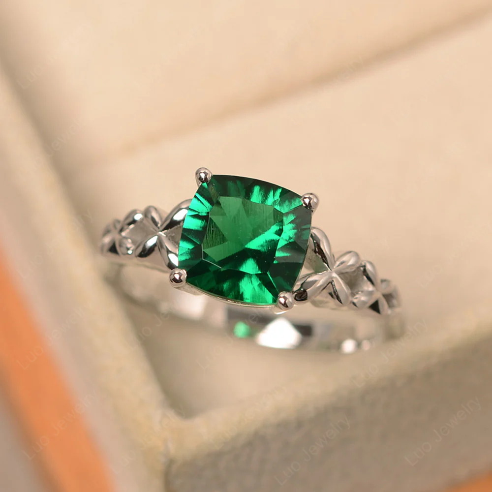 Cushion Cut Emerald Butterfly Ring