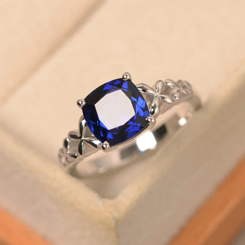 Antique Cushion Cut Sapphire Solitaire Ring