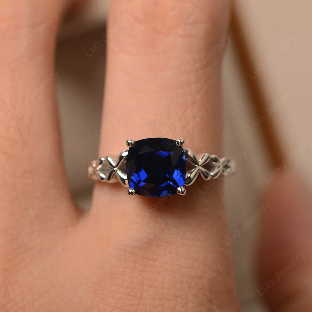 Antique Cushion Cut Sapphire Solitaire Ring - Image 3