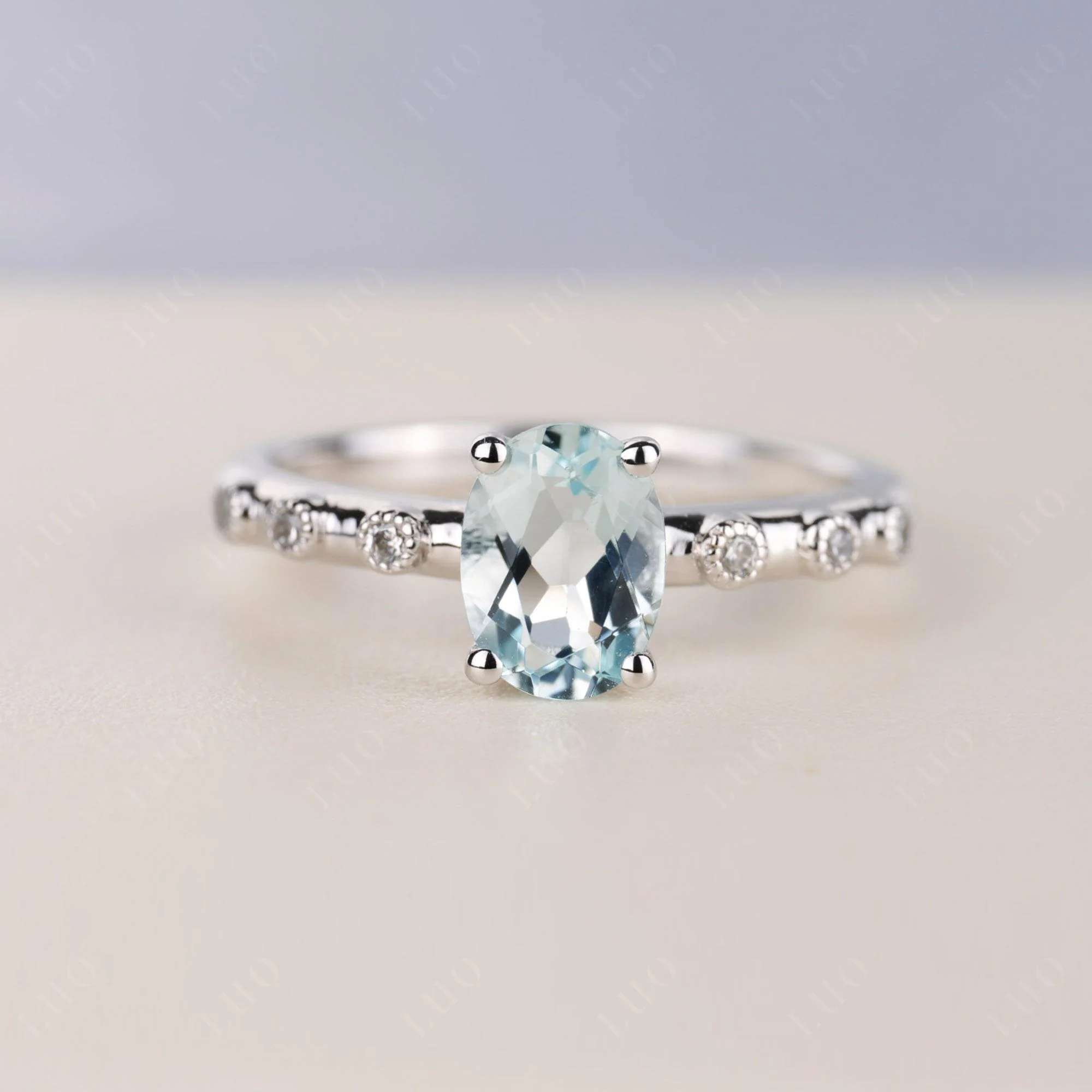 Antique Oval Cut Aquamarine Ring