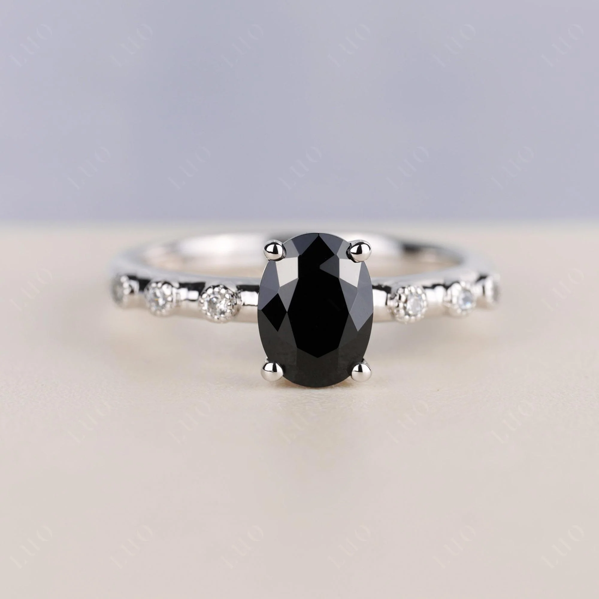 Antique Oval Cut Black Spinel Ring