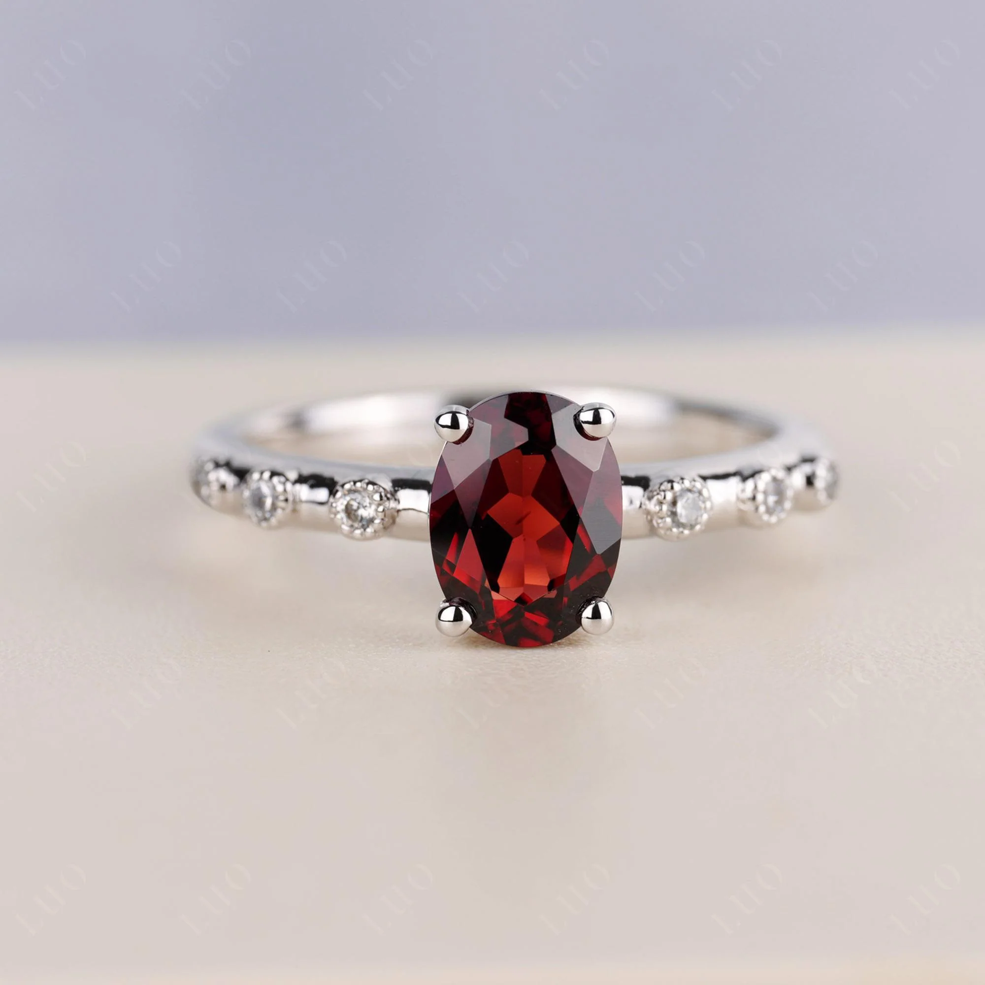 Antique Oval Cut Garnet Ring