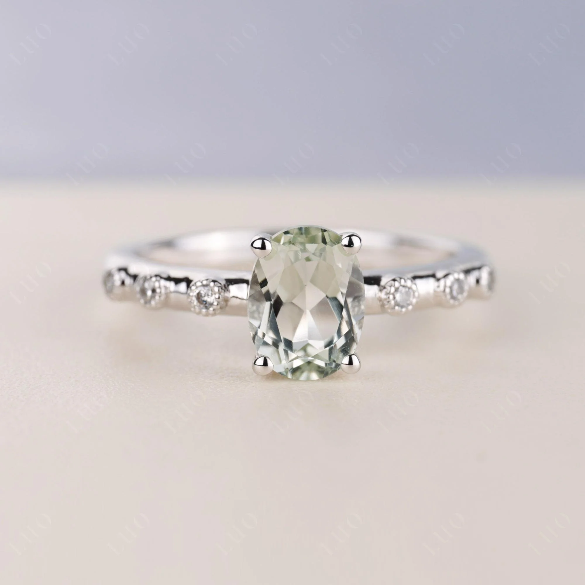 Antique Oval Cut Green Amethyst Ring