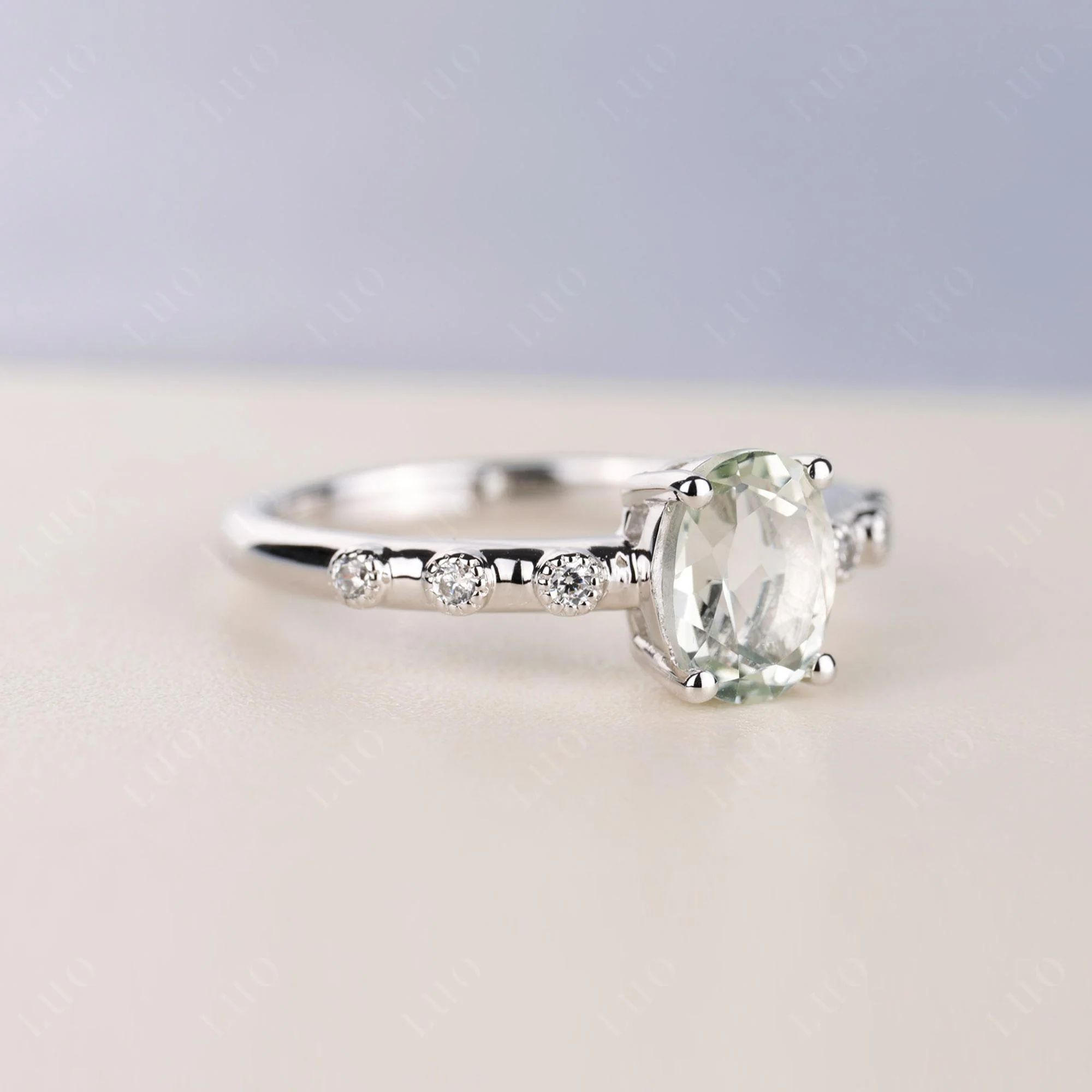Antique Oval Cut Green Amethyst Ring - Image 2