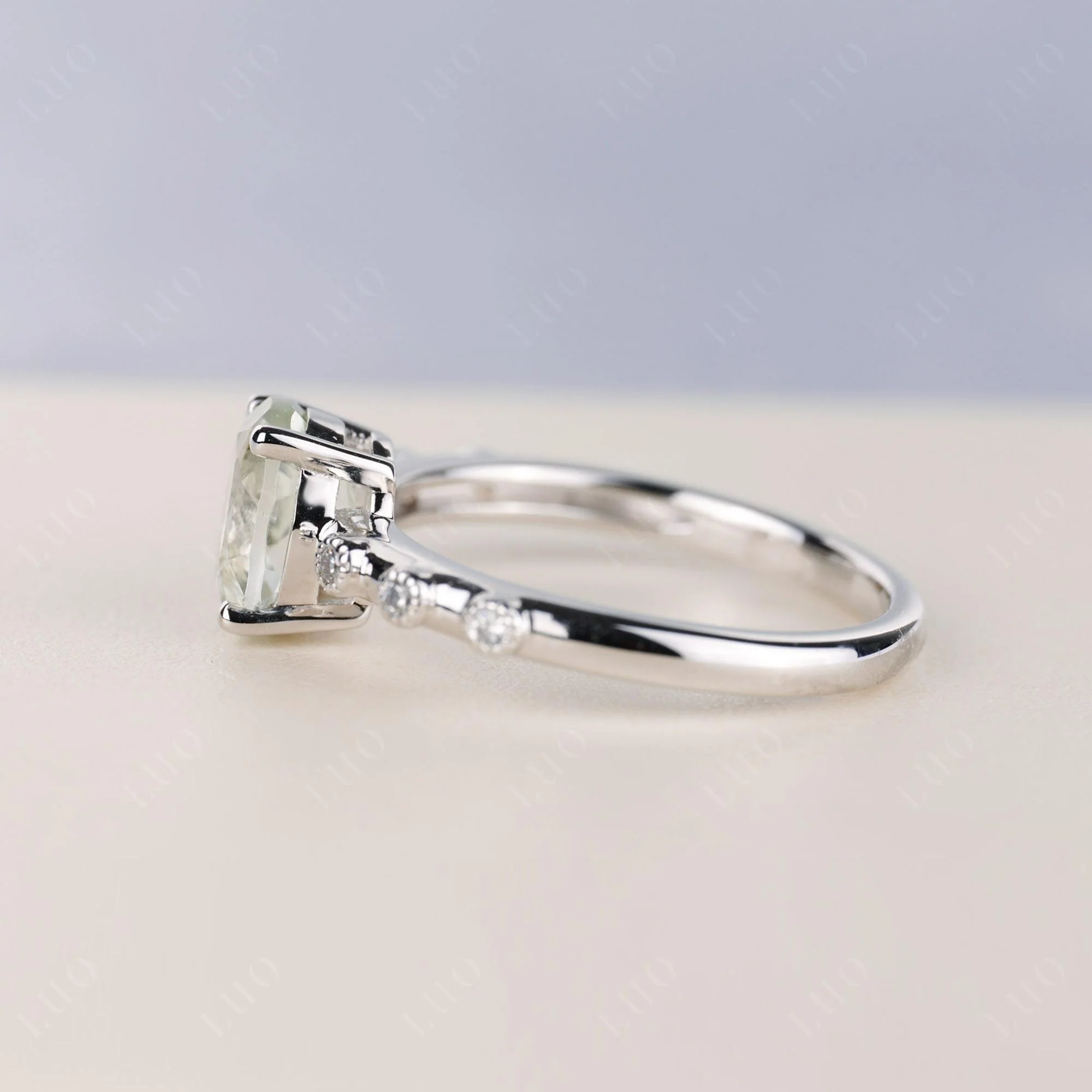 Antique Oval Cut Green Amethyst Ring - Image 4