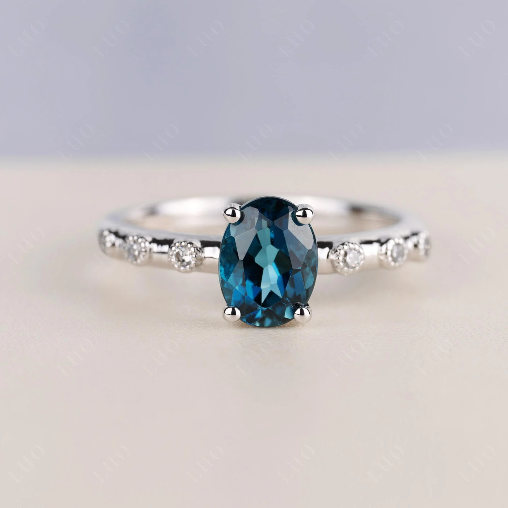 Antique Oval Cut London Blue Topaz Ring