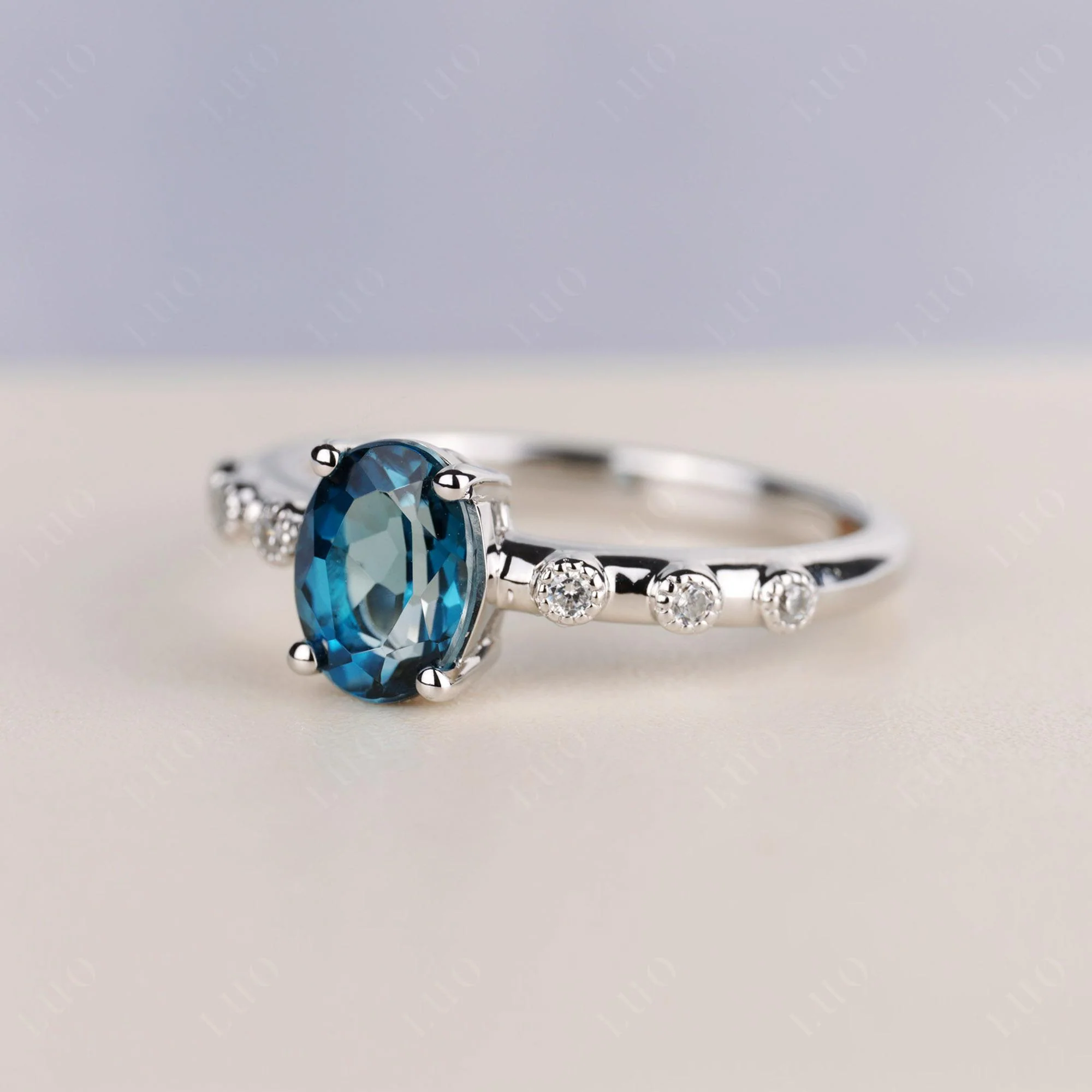 Antique Oval Cut London Blue Topaz Ring - Image 2