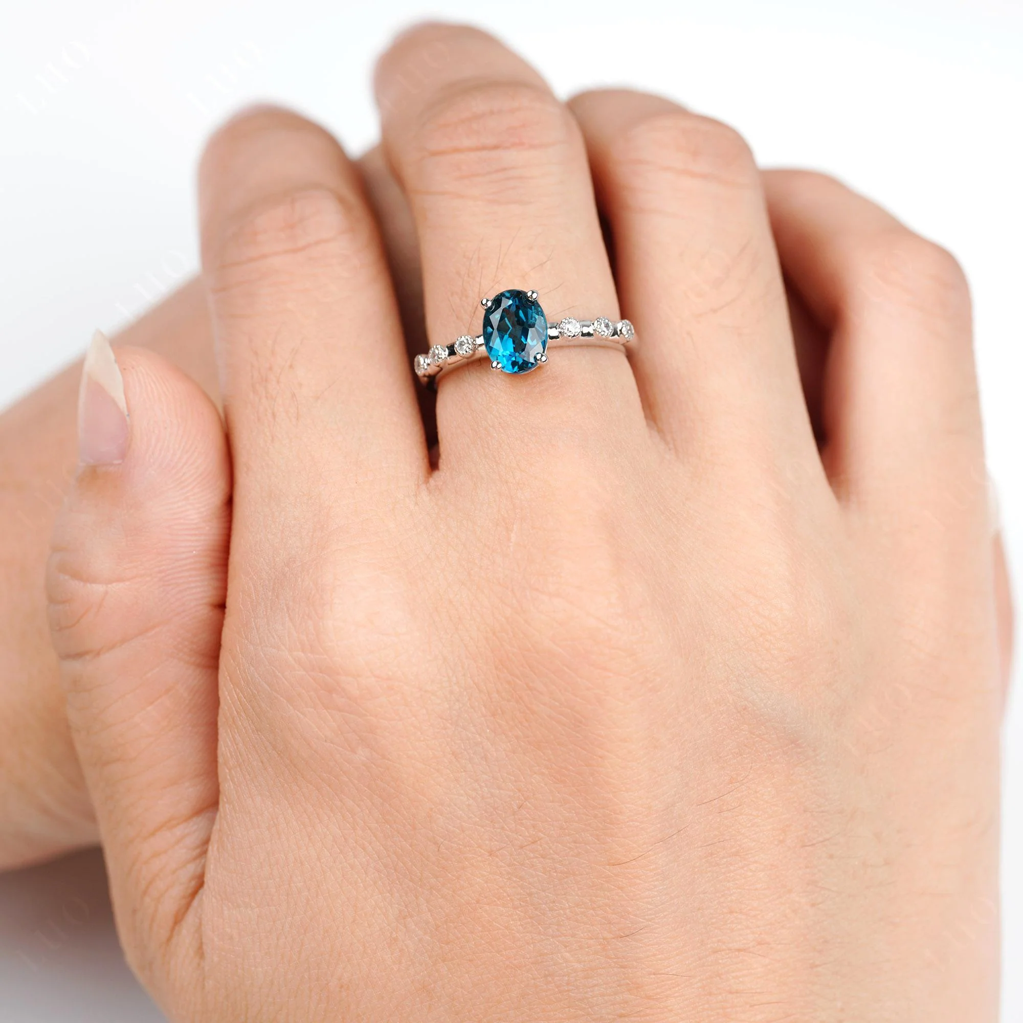 Antique Oval Cut London Blue Topaz Ring - Image 5