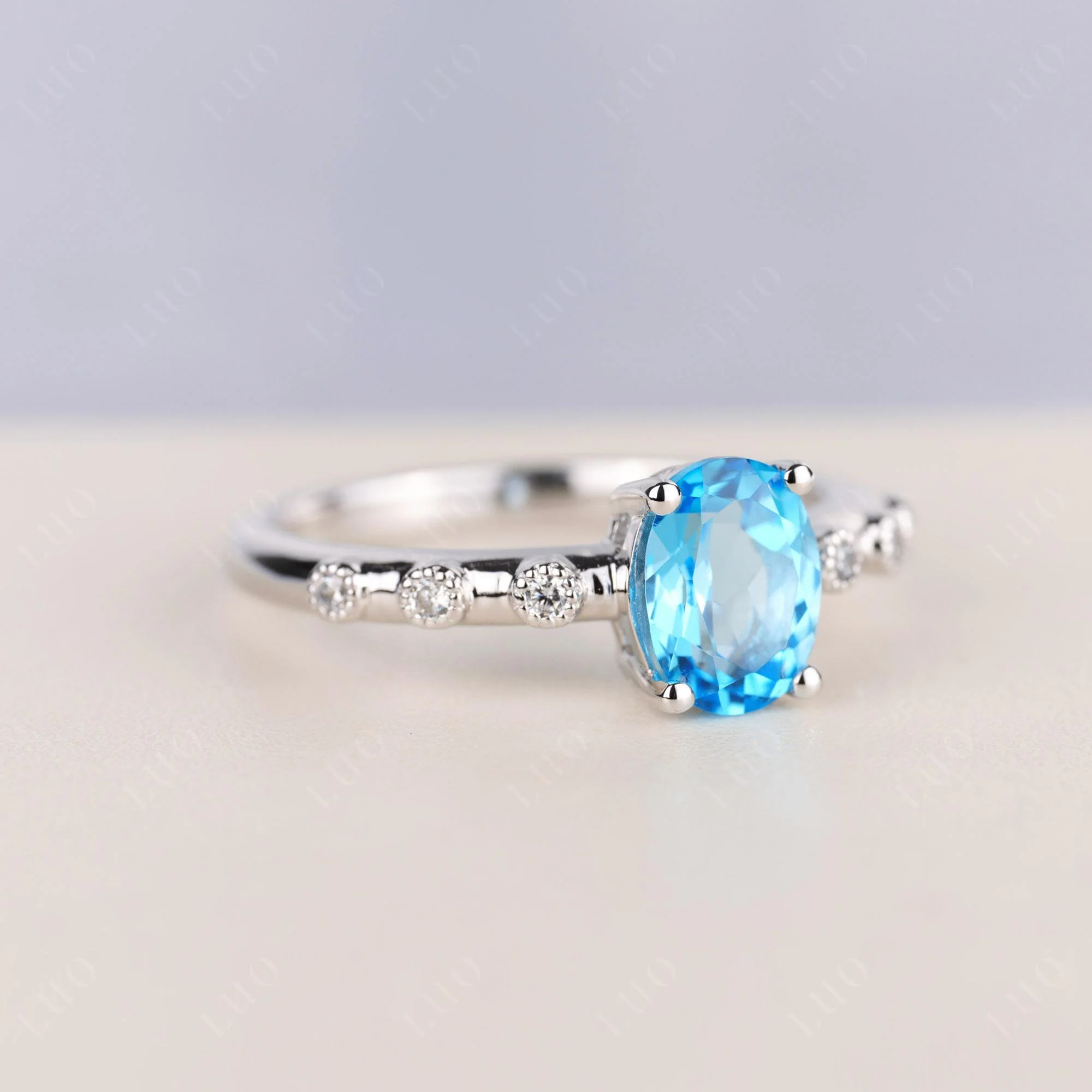 Antique Oval Cut Swiss Blue Topaz Ring - Image 2