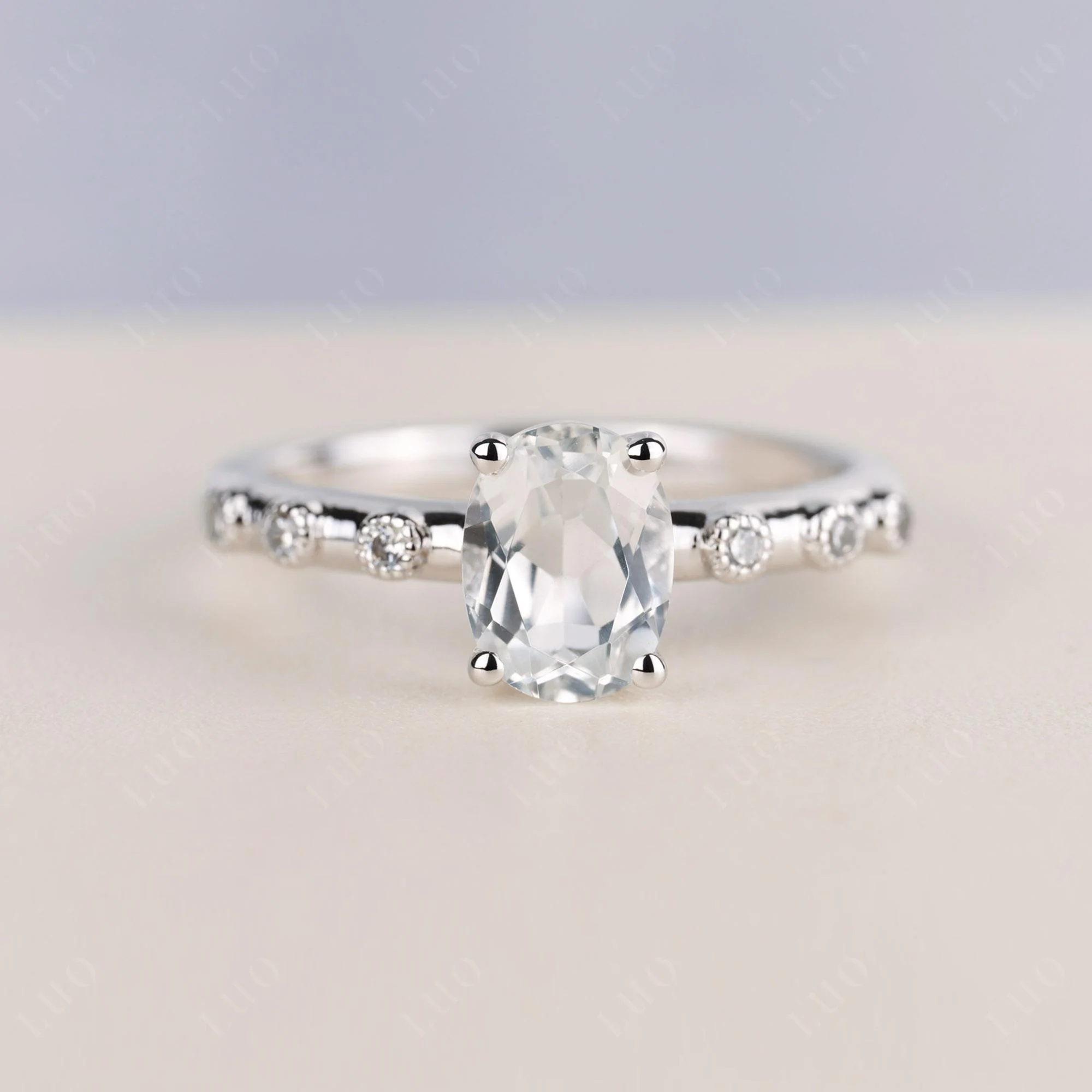 Antique Oval Cut White Topaz Ring