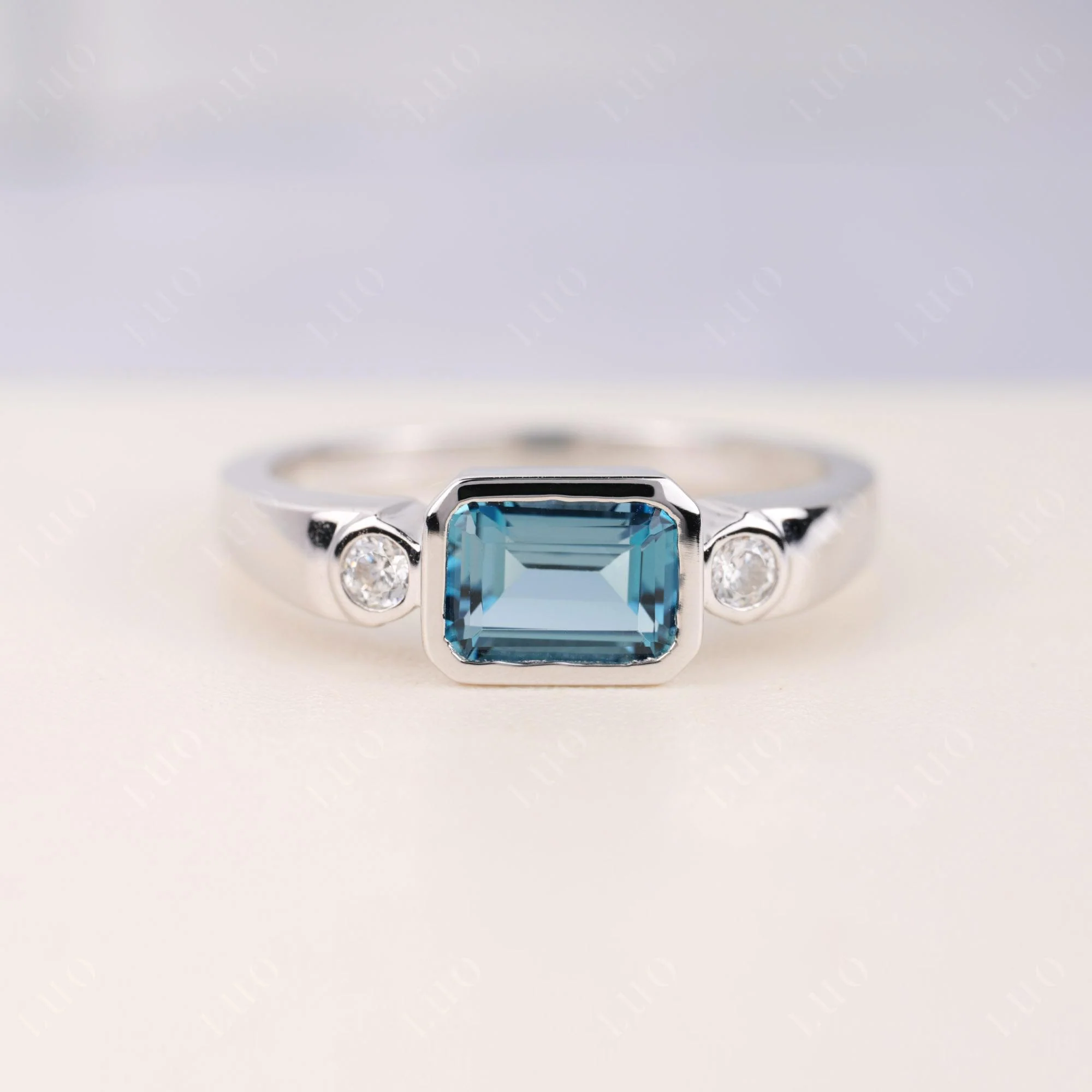 Antique Style London Blue Topaz East West Ring
