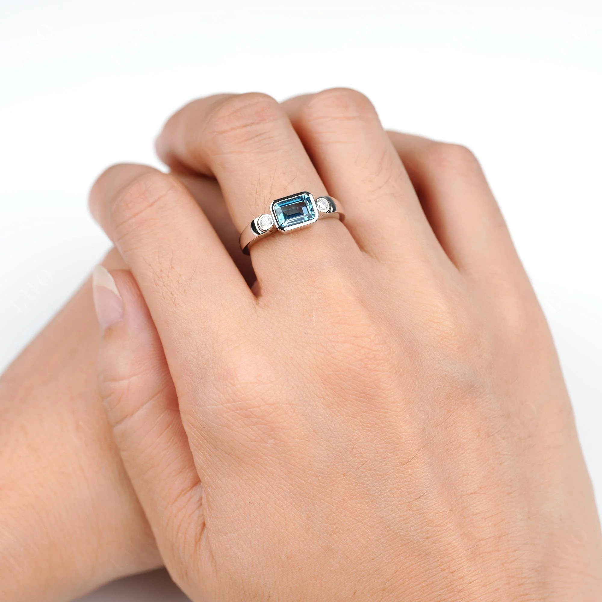 Antique Style London Blue Topaz East West Ring - Image 5