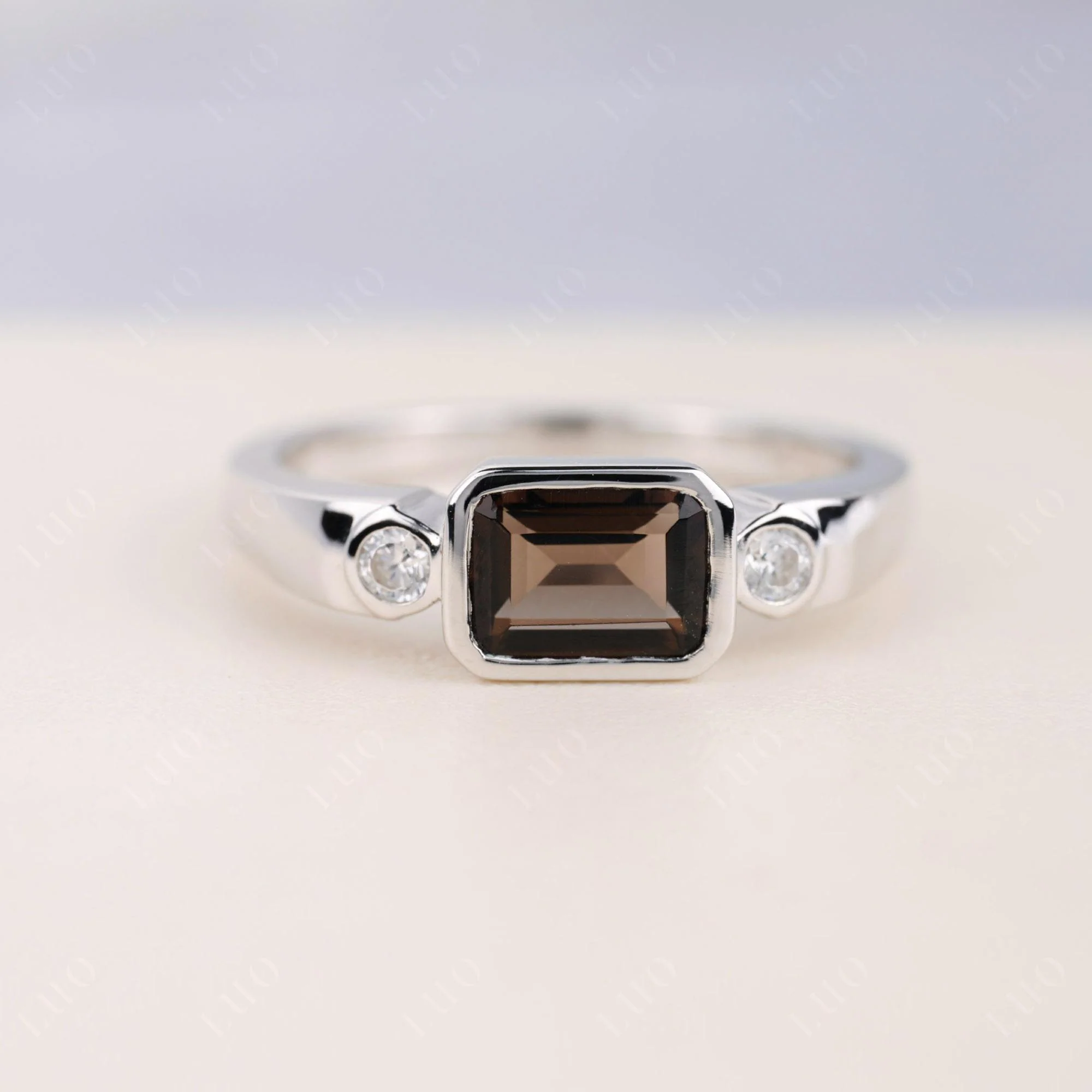 Antique Style Smoky Quartz East West Ring