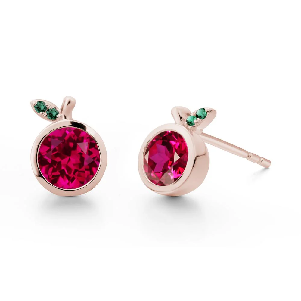 Apple Inspired Round Ruby Stud Earrings - Image 6