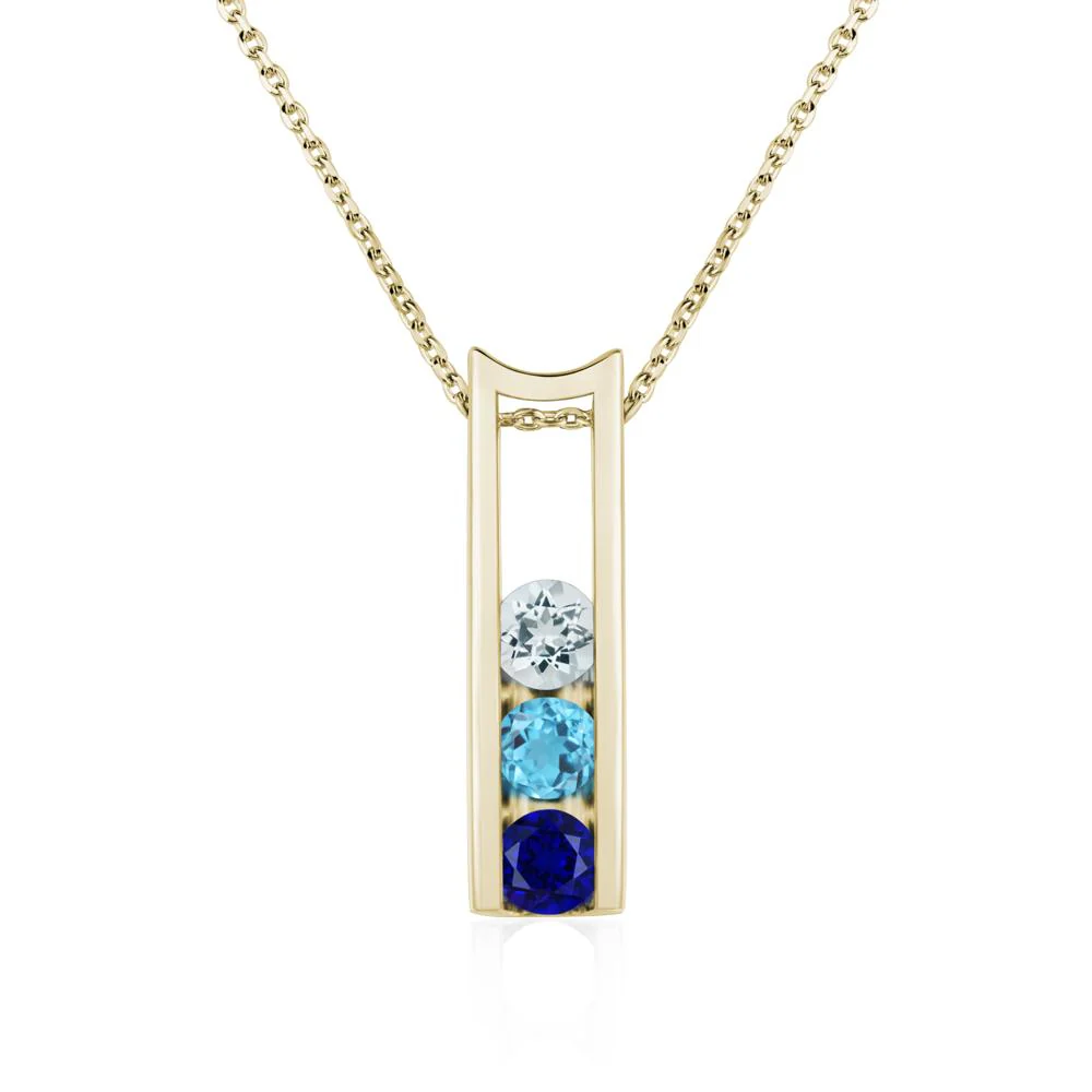 Aquamarine and Cubic Zirconia and Sapphire Three Stone Necklace - Image 4
