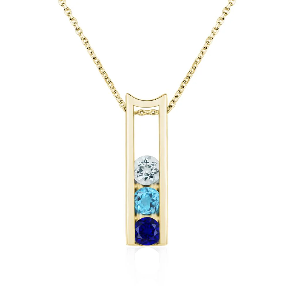 Aquamarine and Cubic Zirconia and Sapphire Three Stone Necklace - Image 8