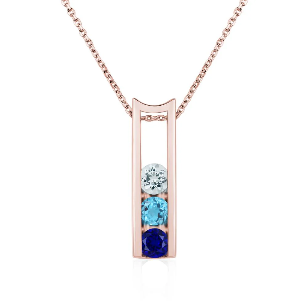 Aquamarine and Cubic Zirconia and Sapphire Three Stone Necklace - Image 9