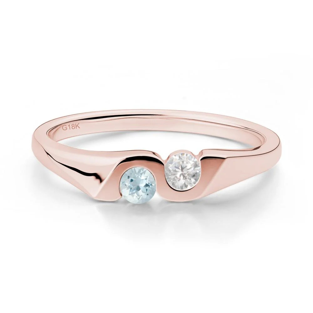 Aquamarine and Cubic Zirconia Two Stone Promise Ring - Image 2