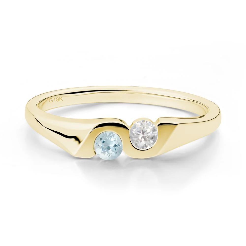Aquamarine and Cubic Zirconia Two Stone Promise Ring - Image 6