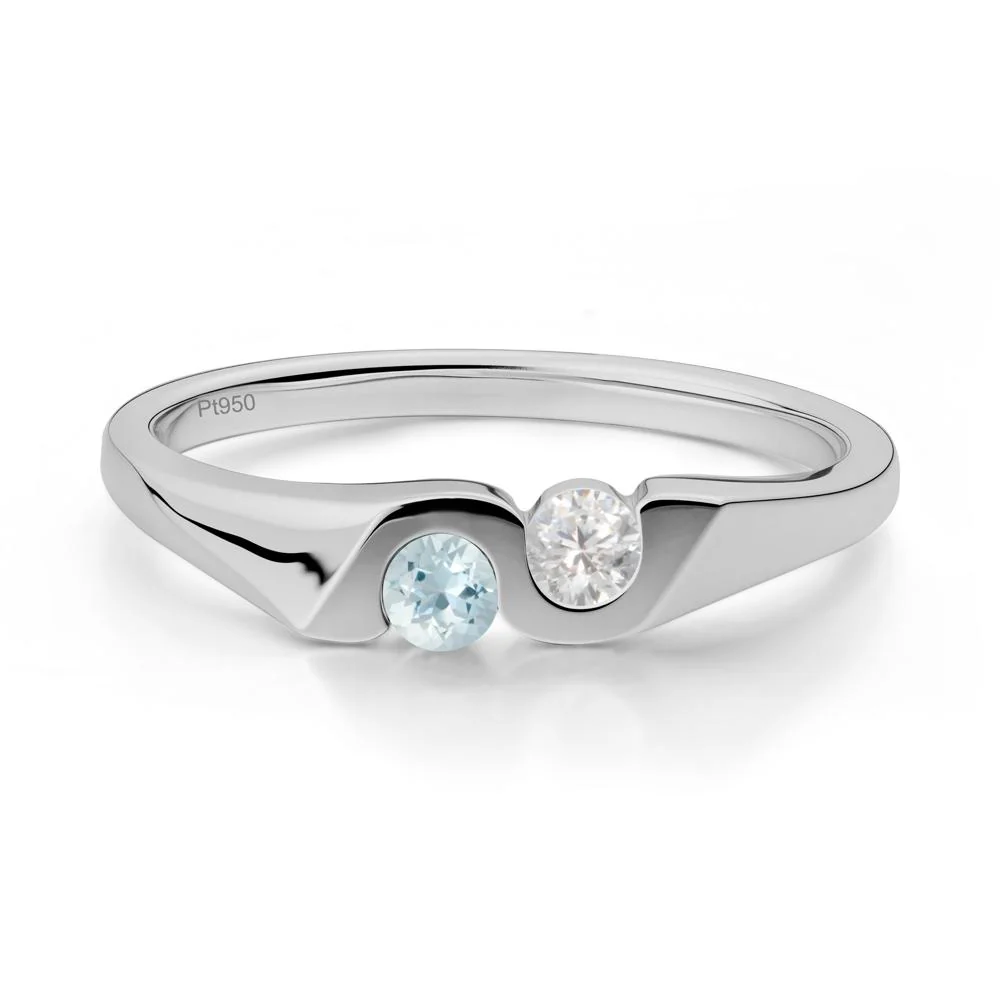 Aquamarine and Cubic Zirconia Two Stone Promise Ring - Image 7