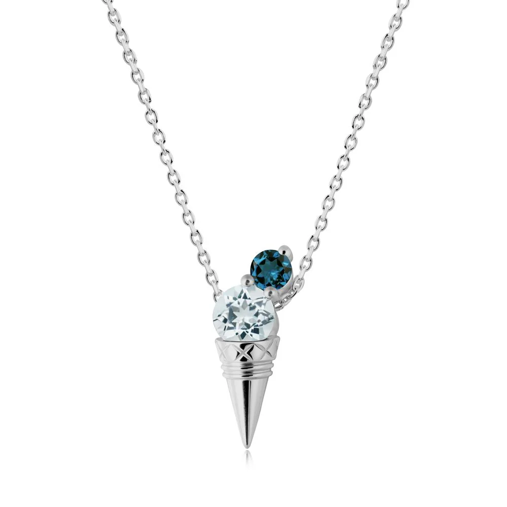 Aquamarine and London Blue Topaz Toi Et Moi Necklace
