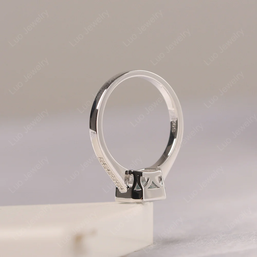 Aquamarine Bezel Set Asscher Cut Ring - Image 5